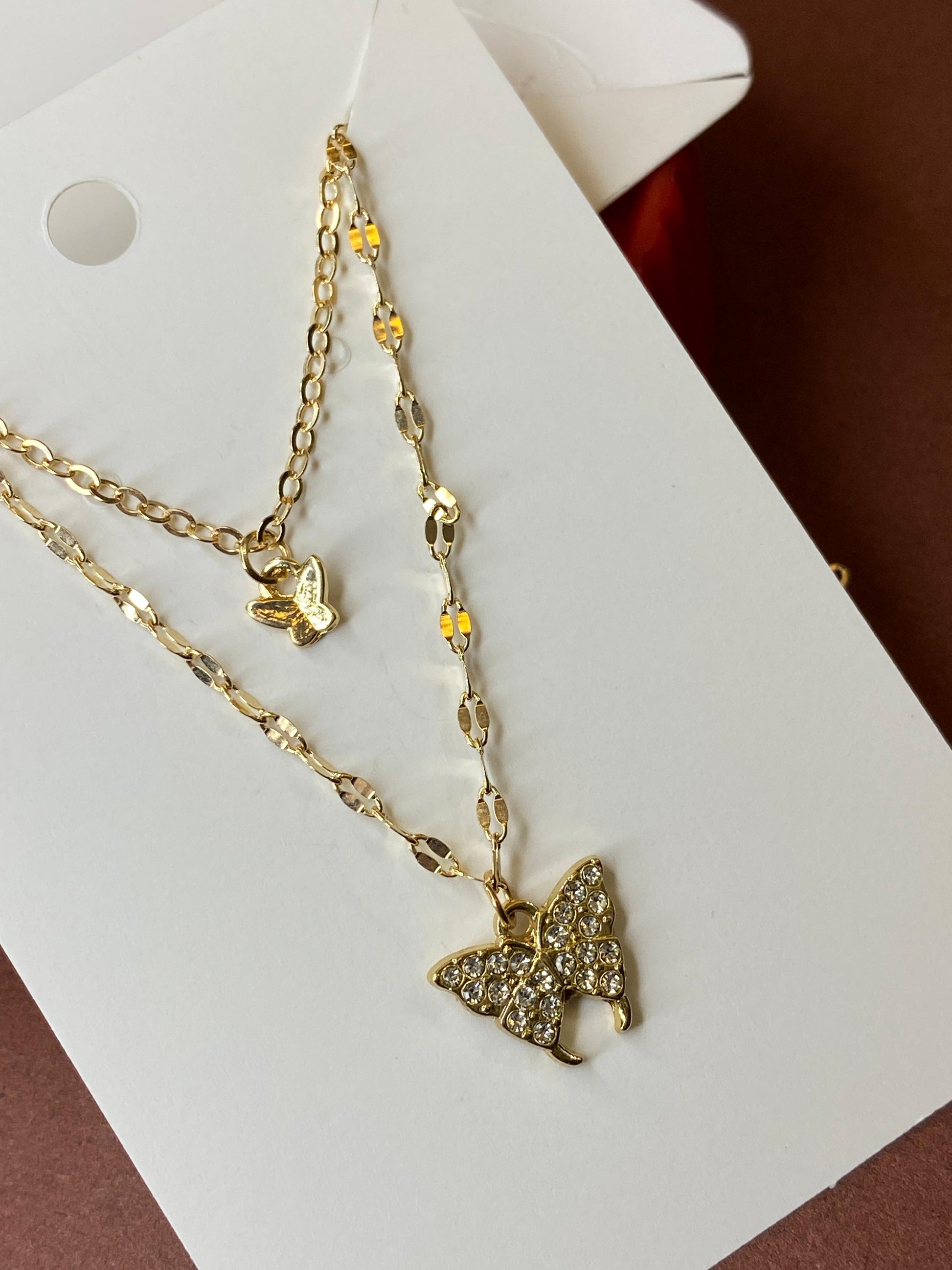 Butterfly Necklace-Double Necklace-Gold Color Necklace