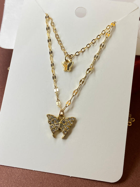Butterfly Necklace-Double Necklace-Gold Color Necklace