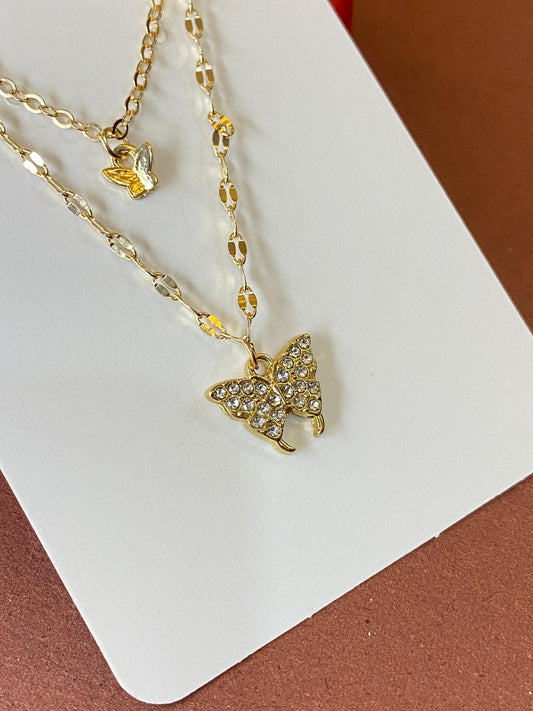 Butterfly Necklace-Double Necklace-Gold Color Necklace