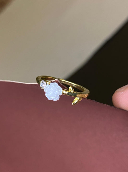 Gold Flower Adjustable Ring – Dainty Rose Ring for Women