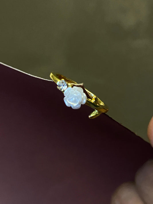 Gold Flower Adjustable Ring – Dainty Rose Ring for Women
